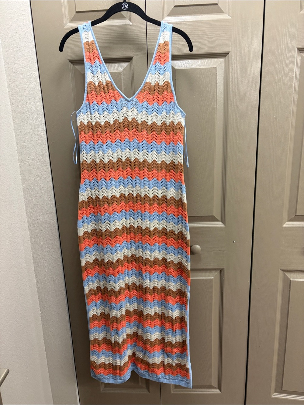 Rip Curl Crochet Stripe Maxi Dress in Light Blue, Orange, Brown, Cream